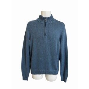 NWT Even Tide Men's M 1/4 Zip Textured Coronet Blue Sweater Cotton Blend NEW